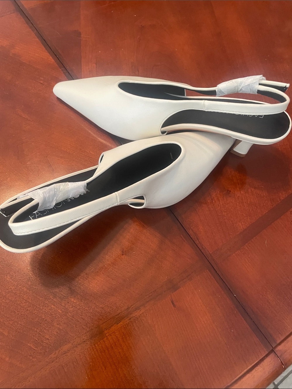 Fashion Nova White Pointed Slingback Low Block Heels